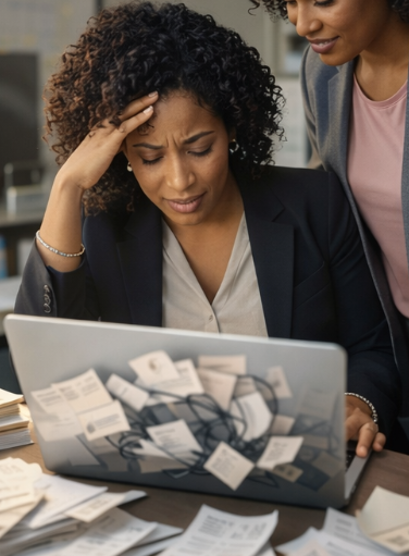 Business owner feeling overwhelmed by paperwork